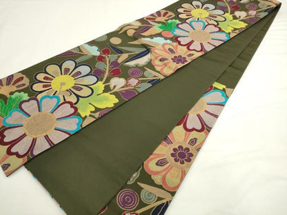 平和屋着物●六通柄袋帯　唐織　草花文　金糸　正絹　逸品　AABL2444pf