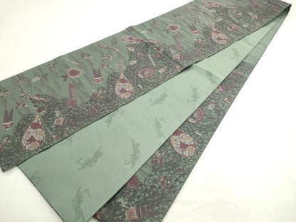 平和屋着物●世界的友禅作家　千地泰弘　六通柄袋帯　紹巴　南蛮美術　花鳥楽器文　正絹　逸品　AABL2448pf