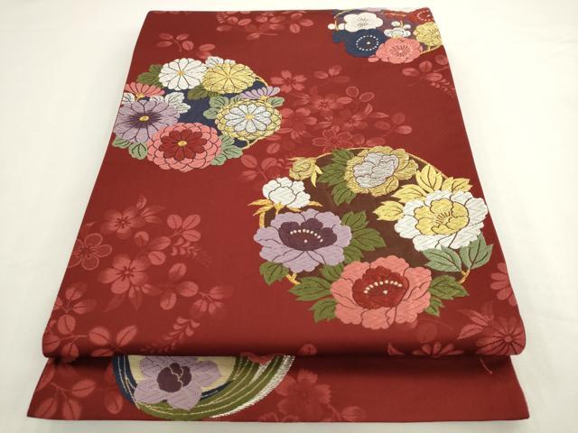 平和屋着物●六通柄袋帯 唐織 草花丸文 金銀糸 正絹 逸品 AABL2451pf