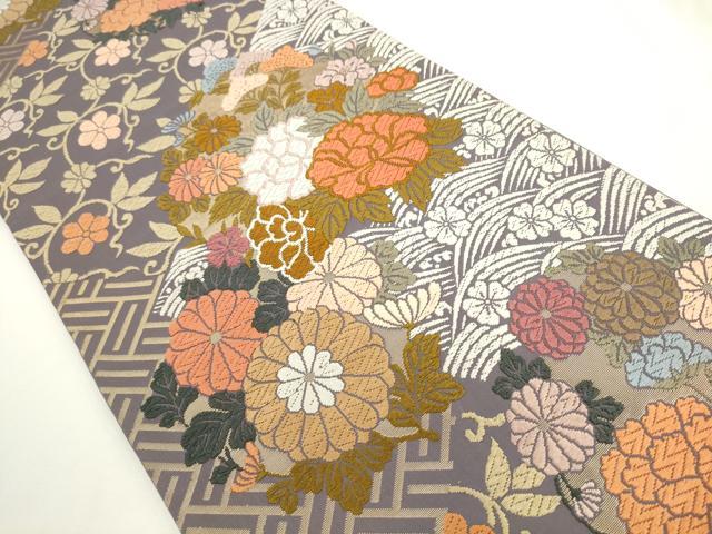 平和屋着物●六通柄袋帯 唐織 立波草花文 金糸 正絹 逸品 AABL2452pf