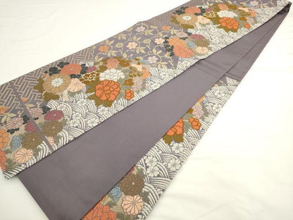 平和屋着物●六通柄袋帯 唐織 立波草花文 金糸 正絹 逸品 AABL2452pf