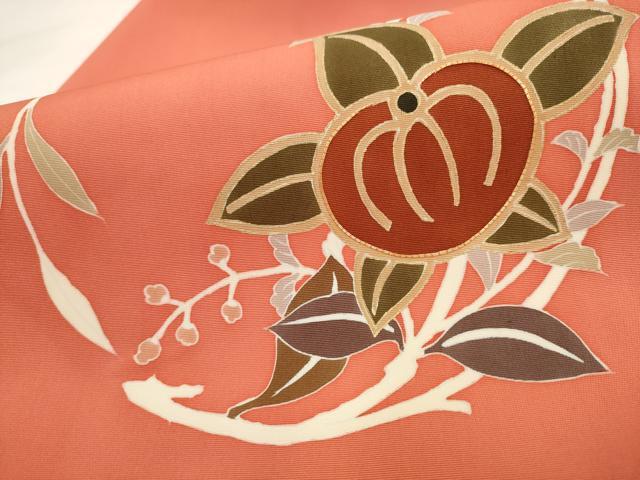 平和屋着物●塩瀬　九寸名古屋帯　駒刺繍　草花文　正絹　逸品　AABL2453pf