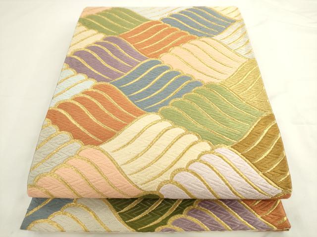 平和屋着物●六通柄袋帯 唐織 立波文 金糸 正絹 逸品 AABL2457pf