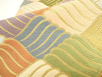 平和屋着物●六通柄袋帯 唐織 立波文 金糸 正絹 逸品 AABL2457pf