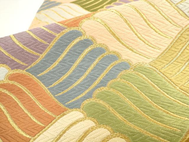 平和屋着物●六通柄袋帯 唐織 立波文 金糸 正絹 逸品 AABL2457pf
