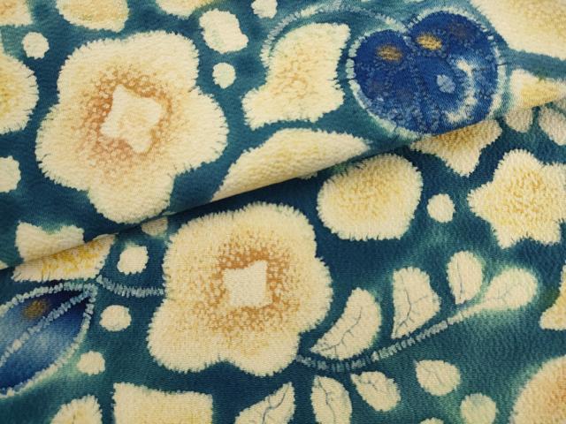 平和屋着物●九寸名古屋帯　草花文　鬼しぼ縮緬　正絹　逸品　AABL2458pf