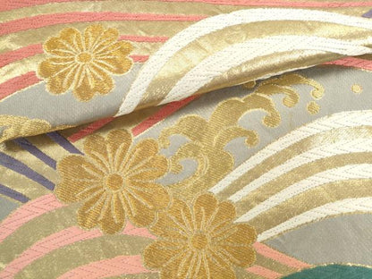 平和屋本店▼六通柄袋帯　唐織　立波花文　純金　正絹　逸品　AABL2461pf