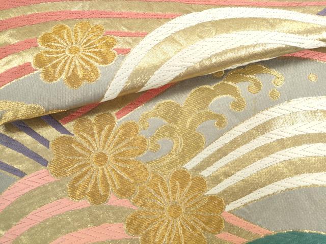 平和屋本店▼六通柄袋帯　唐織　立波花文　純金　正絹　逸品　AABL2461pf