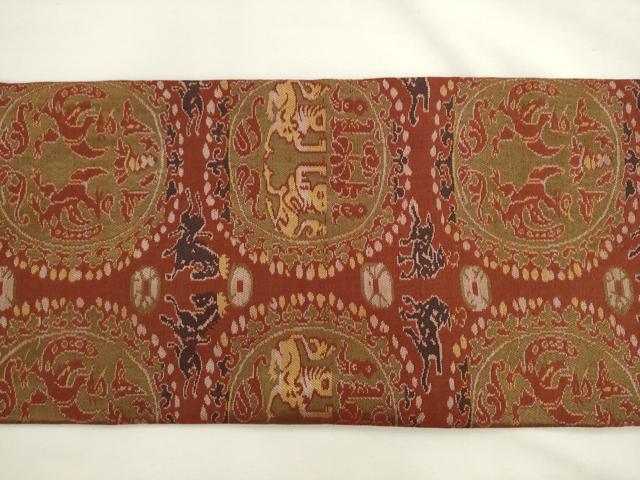 平和屋着物●龍村美術織物 九寸名古屋帯 円文白虎朱雀錦 正絹 逸品 AABL2462pf