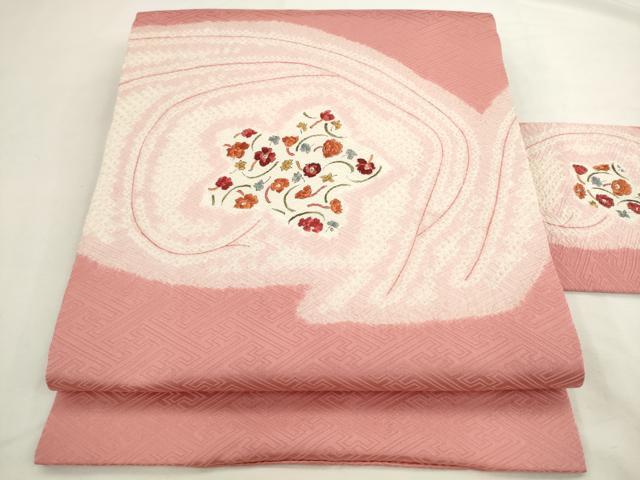平和屋着物▼九寸名古屋帯　絞り　草花文　正絹　逸品　AABL2474pf