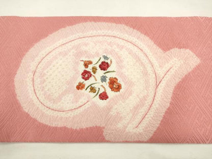 平和屋着物▼九寸名古屋帯　絞り　草花文　正絹　逸品　AABL2474pf