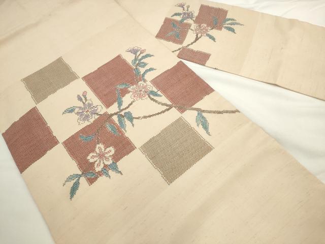 平和屋着物●本場大島織元 九寸名古屋帯 枝花文 正絹 逸品 AABL2480pf