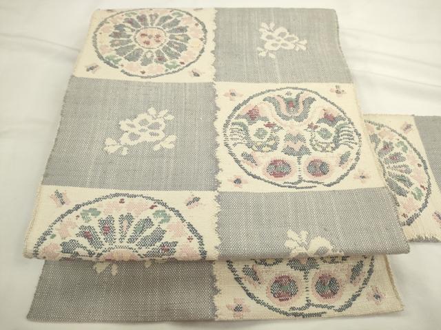 平和屋着物●八寸名古屋帯 紬地 花鳥丸文 正絹 逸品 AABL2482pf