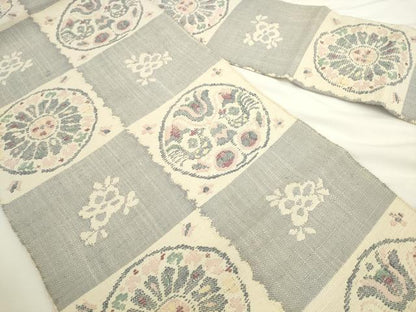 平和屋着物●八寸名古屋帯 紬地 花鳥丸文 正絹 逸品 AABL2482pf