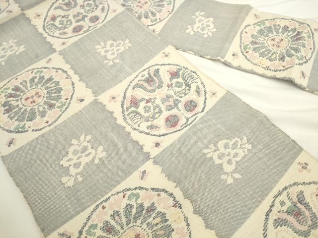 平和屋着物●八寸名古屋帯 紬地 花鳥丸文 正絹 逸品 AABL2482pf