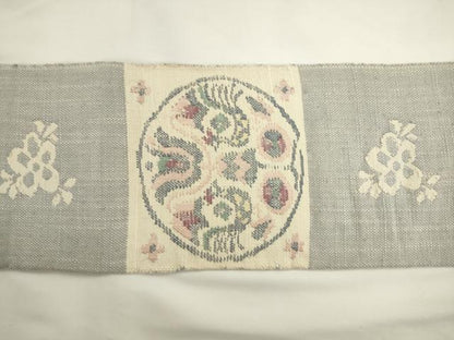 平和屋着物●八寸名古屋帯 紬地 花鳥丸文 正絹 逸品 AABL2482pf