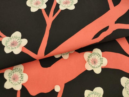 平和屋着物●塩瀬 九寸名古屋帯 枝桜 黒地 正絹 逸品 AABL2485pf