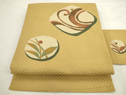 平和屋着物●本場筑前博多織　八寸名古屋帯　草花文　正絹　逸品　AABL2489pf