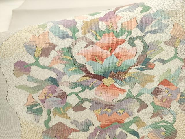 平和屋着物●爪掻き本綴れ　八寸名古屋帯　草花文　金銀糸　正絹　逸品　AABL2494pf