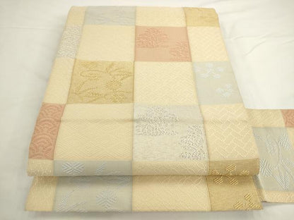 平和屋着物●八寸名古屋帯　草花文　金銀糸　正絹　逸品　AABL2495pf