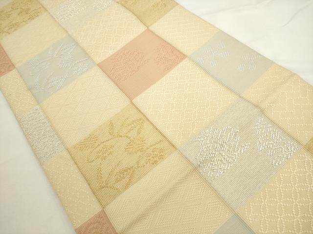 平和屋着物●八寸名古屋帯　草花文　金銀糸　正絹　逸品　AABL2495pf