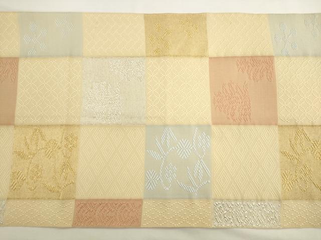 平和屋着物●八寸名古屋帯　草花文　金銀糸　正絹　逸品　AABL2495pf