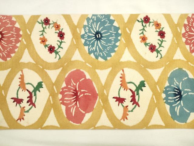 平和屋着物●九寸名古屋帯　型染め　草花文　正絹　逸品　AABL2503pf