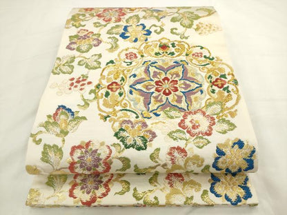 平和屋着物●六通柄袋帯　正倉院鳳凰花文　金糸　正絹　逸品　AABL2505pf