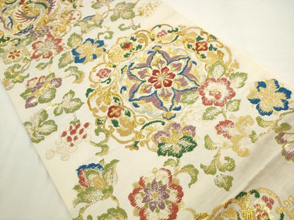 平和屋着物●六通柄袋帯　正倉院鳳凰花文　金糸　正絹　逸品　AABL2505pf