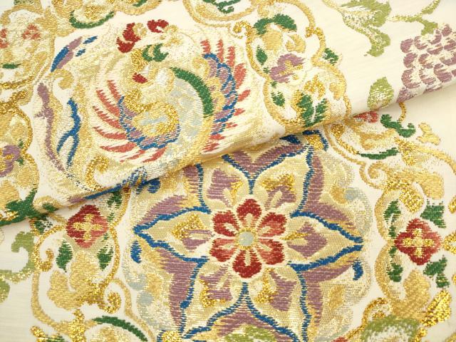 平和屋着物●六通柄袋帯　正倉院鳳凰花文　金糸　正絹　逸品　AABL2505pf