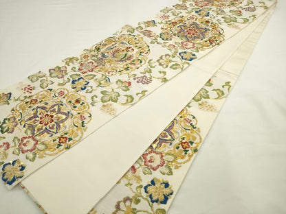平和屋着物●六通柄袋帯　正倉院鳳凰花文　金糸　正絹　逸品　AABL2505pf