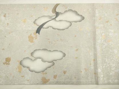 平和屋着物●伝統工芸士　白井功　太鼓柄袋帯　螺鈿箔　風神雷神　きぬはく　正絹　逸品　AABL2506pf