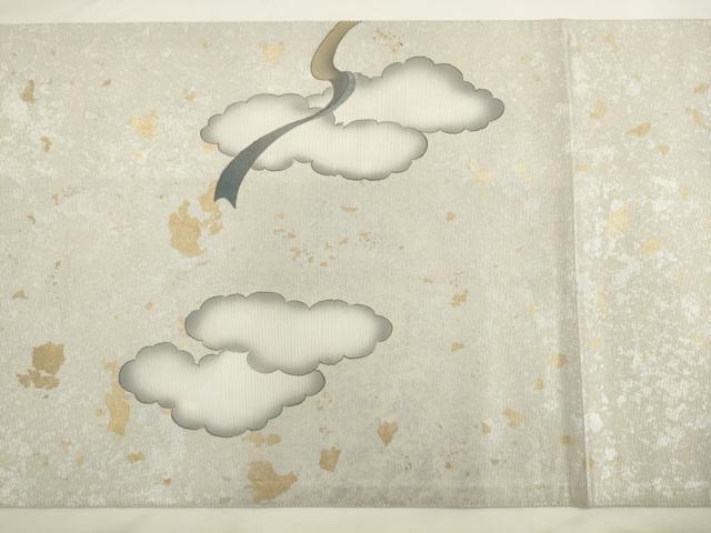 平和屋着物●伝統工芸士　白井功　太鼓柄袋帯　螺鈿箔　風神雷神　きぬはく　正絹　逸品　AABL2506pf