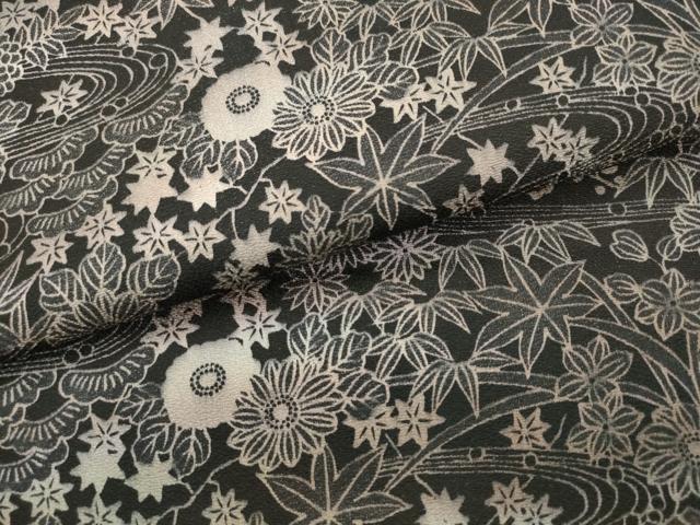 平和屋着物●染色工芸作家　本郷葵虹　九寸開き名古屋帯　流水草花文　黒地　銀通し地　正絹　逸品　AABL2507pf