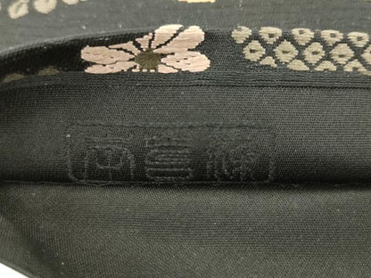平和屋着物●六通柄袋帯　唐織　松文　黒地　正絹　逸品　AABL2509pf