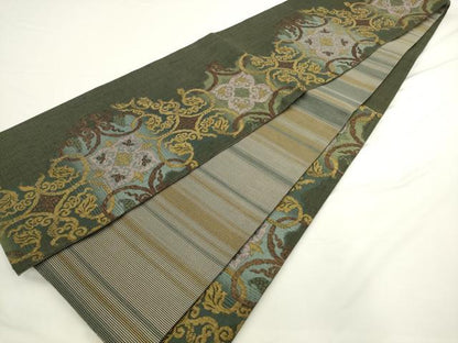 平和屋着物●両面六通柄袋帯　葡萄唐草文　金糸　正絹　逸品　AABL2511pf