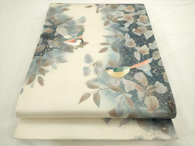 平和屋着物●太鼓柄袋帯　刺繍　花鳥文　金彩　正絹　逸品　AABL2516pf