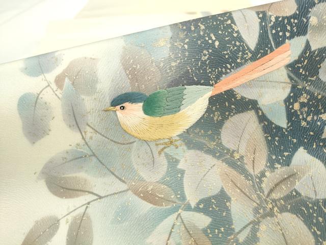 平和屋着物●太鼓柄袋帯　刺繍　花鳥文　金彩　正絹　逸品　AABL2516pf