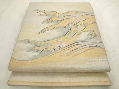 平和屋着物●綴れ　太鼓柄袋帯　波浪　正絹　逸品　AABL2519pf