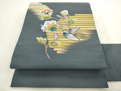 平和屋着物●爪掻き本綴れ　八寸名古屋帯　作家物　花鳥文　金銀糸　正絹　逸品　AABL2527pf