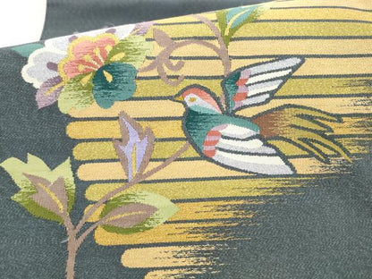 平和屋着物●爪掻き本綴れ　八寸名古屋帯　作家物　花鳥文　金銀糸　正絹　逸品　AABL2527pf