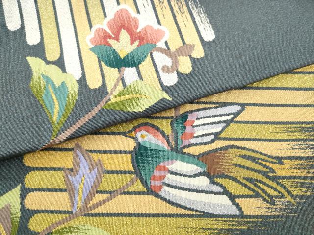 平和屋着物●爪掻き本綴れ　八寸名古屋帯　作家物　花鳥文　金銀糸　正絹　逸品　AABL2527pf