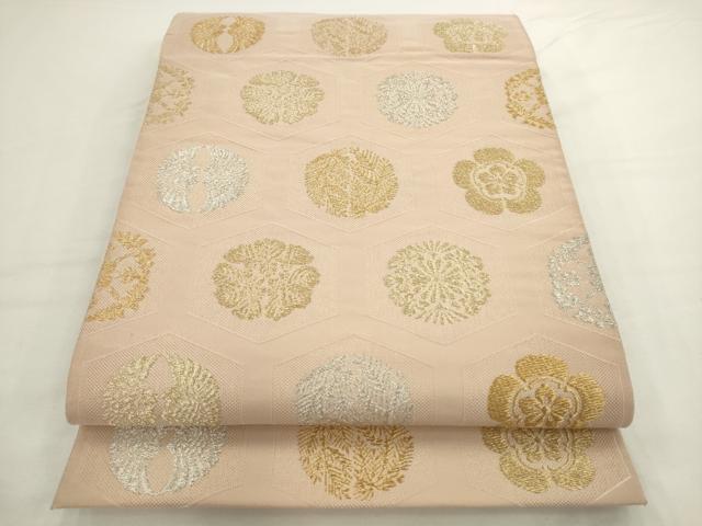 平和屋着物●銀座きしや　六通柄袋帯　亀甲花鳥文　金銀糸　正絹　逸品　AABL2528pf