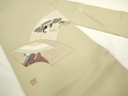 平和屋着物●塩瀬　九寸名古屋帯　作家物　手描き　地紙重ね女人文　正絹　逸品　AABL2531pf
