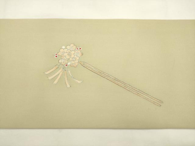 平和屋着物●塩瀬　九寸名古屋帯　作家物　手描き　地紙重ね女人文　正絹　逸品　AABL2531pf