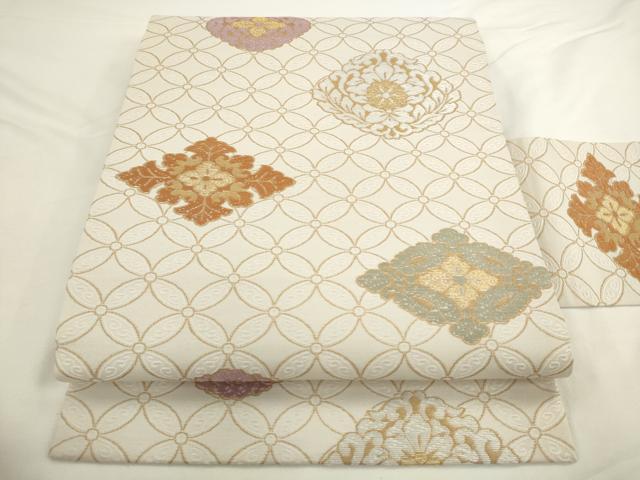 平和屋着物●九寸名古屋帯　花菱文　金糸　正絹　逸品　AABL2535pf