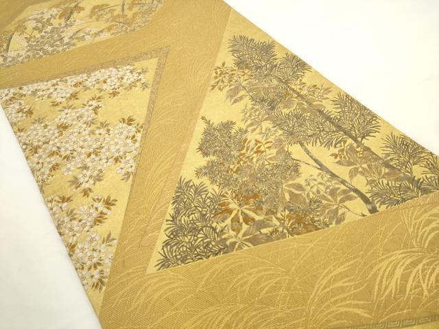 平和屋着物●六通柄袋帯　唐織　風景花文　金糸　正絹　逸品　AABL2536pf