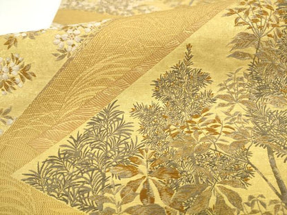 平和屋着物●六通柄袋帯　唐織　風景花文　金糸　正絹　逸品　AABL2536pf