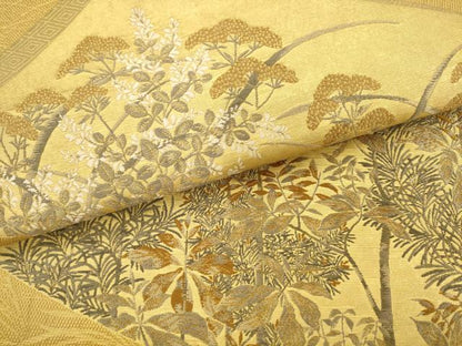 平和屋着物●六通柄袋帯　唐織　風景花文　金糸　正絹　逸品　AABL2536pf