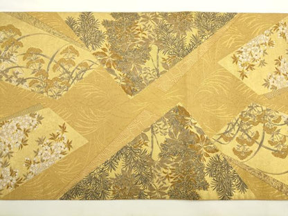 平和屋着物●六通柄袋帯　唐織　風景花文　金糸　正絹　逸品　AABL2536pf